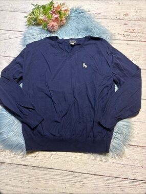 Blade + Blue Men's Navy V-Neck Sweater with Embroidered Logo sz XXL
